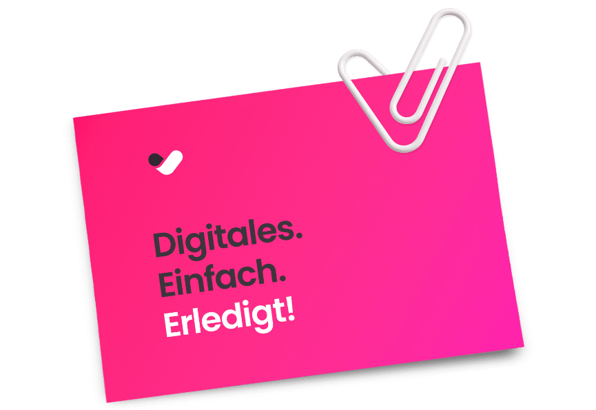Pinkes Post-it mit Büroklammer und Schriftzug